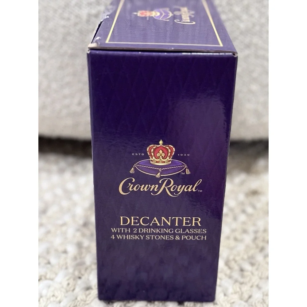 Crown Royal Decanter 750ml + 2 Drinking Glasses 10.5oz Perfect Gift For Him NEW